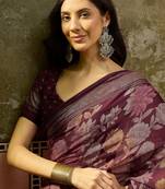 Wine georgette bandhni saree with unstitched blouse piece