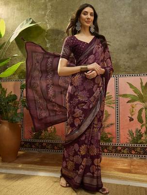 Wine georgette bandhni saree with unstitched blouse piece 2