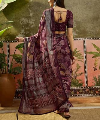 Wine georgette bandhni saree with unstitched blouse piece 3