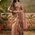Brown cotton silk printed saree with unstitched blouse piece