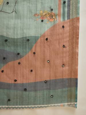 Gren cotton silk blend printed saree with unstitched blouse piece 5
