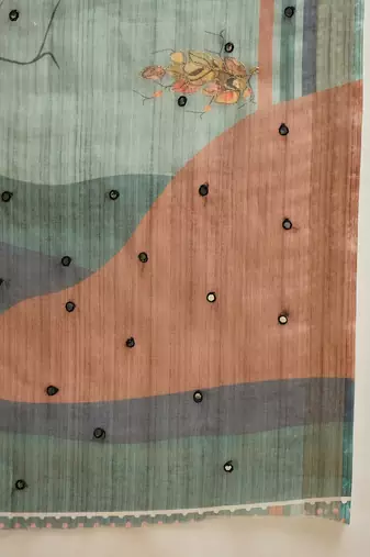 Gren cotton silk blend printed saree with unstitched blouse piece
