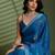 Blue silk satin embellished saree with unstitched blouse piece