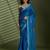 Blue silk satin embellished saree with unstitched blouse piece