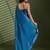 Blue silk satin embellished saree with unstitched blouse piece