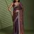Brown silk satin embellished saree with unstitched blouse piece