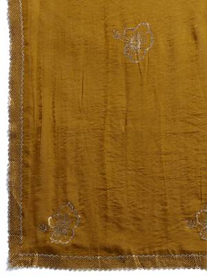 Gold silk blend satin embellished saree with unstitched blouse piece 5