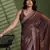 Brown silk blend satin embellished saree with unstitched blouse piece