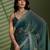 Green silk satin embellished saree with unstitched blouse piece