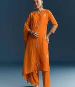 Orange Cotton Silk Embroidery Sequence Work Salwar Suit Dupatta Set