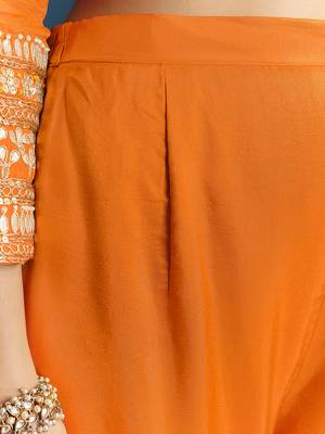 Orange Cotton Silk Embroidery Sequence Work Salwar Suit Dupatta Set 5