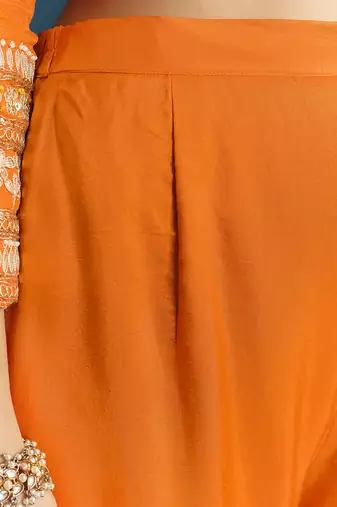 Orange Cotton Silk Embroidery Sequence Work Salwar Suit Dupatta Set