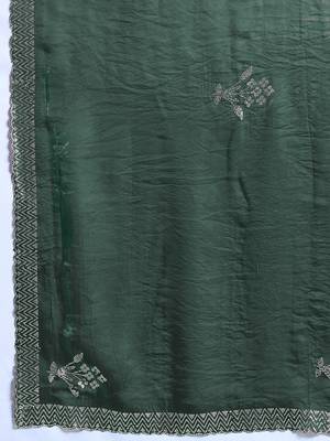 Green silk blend satin embellished saree with unstitched blouse piece 5