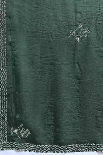 Green silk blend satin embellished saree with unstitched blouse piece