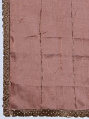 Brown silk blend chiffon embellished saree with unstitched blouse piece 5