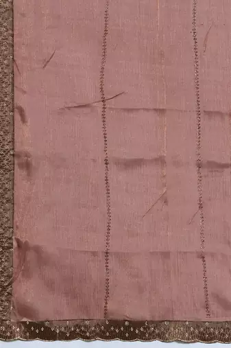 Brown silk blend chiffon embellished saree with unstitched blouse piece