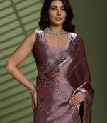Onion silk chiffon embellished saree with unstitched blouse piece
