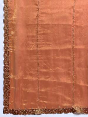 Rust silk blend chiffon embellished saree with unstitched blouse piece 5