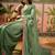 Green chiffon bandhni saree with unstitched blouse piece