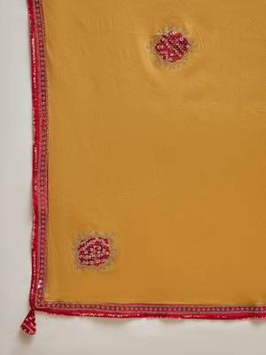 Mustard chiffon bandhni saree with unstitched blouse piece 5