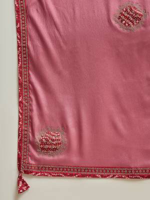 Pink chiffon bandhni saree with unstitched blouse piece 5