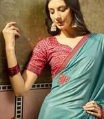 Rama chiffon bandhni saree with unstitched blouse piece