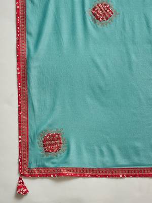 Rama chiffon bandhni saree with unstitched blouse piece 5