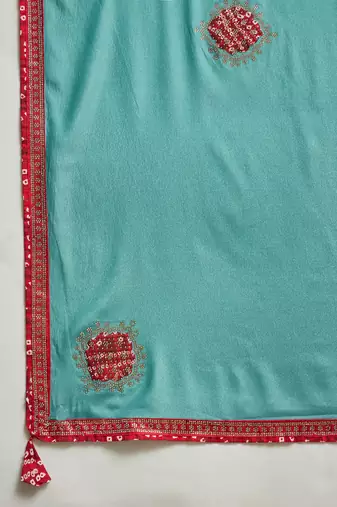 Rama chiffon bandhni saree with unstitched blouse piece