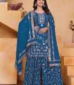 Blue georgette sequence embroidered sharara suit
