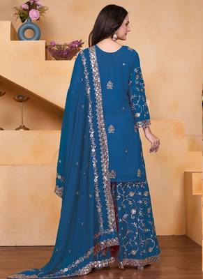 Blue georgette sequin embroidered sharara suit 4
