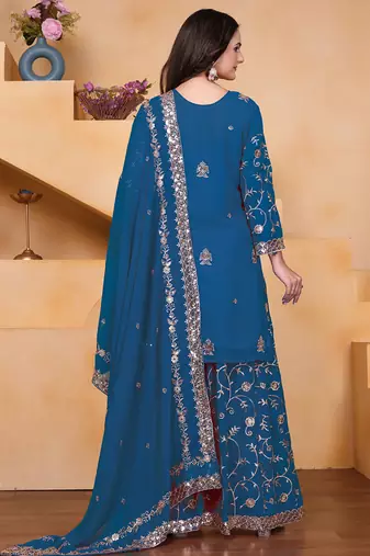 Blue georgette sequence embroidered sharara suit
