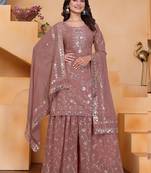 Onion pink georgette sequence embroidered sharara suit
