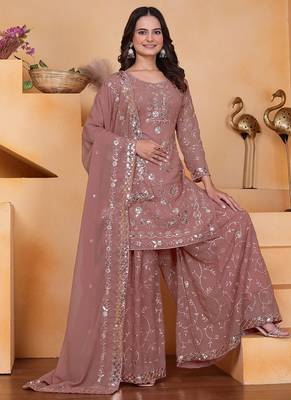 Onion pink georgette sequin embroidered sharara suit 2