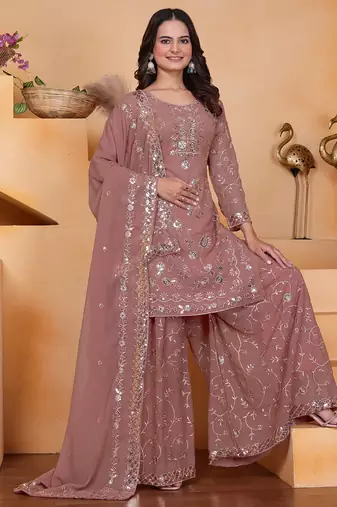 Onion pink georgette sequence embroidered sharara suit