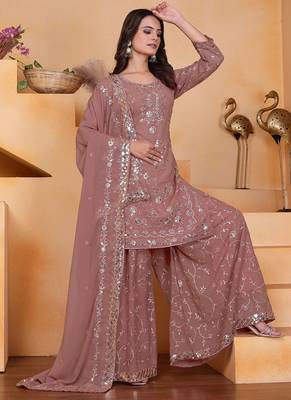 Onion pink georgette sequin embroidered sharara suit 3