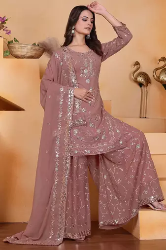 Onion pink georgette sequence embroidered sharara suit