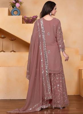 Onion pink georgette sequin embroidered sharara suit 4
