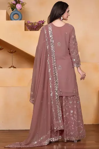 Onion pink georgette sequence embroidered sharara suit