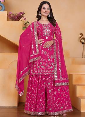 Pink georgette sequin embroidered sharara suit 1