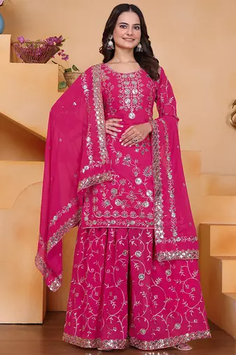 Pink georgette sequence embroidered sharara suit