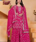 Pink georgette sequence embroidered sharara suit