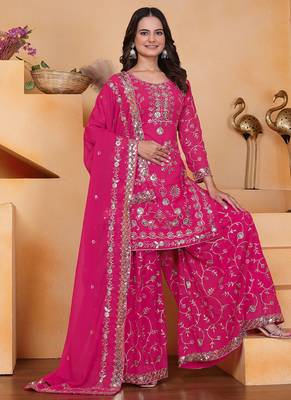 Pink georgette sequin embroidered sharara suit 2