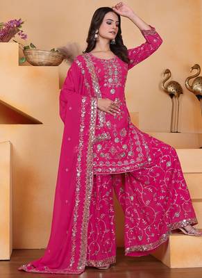 Pink georgette sequin embroidered sharara suit 3
