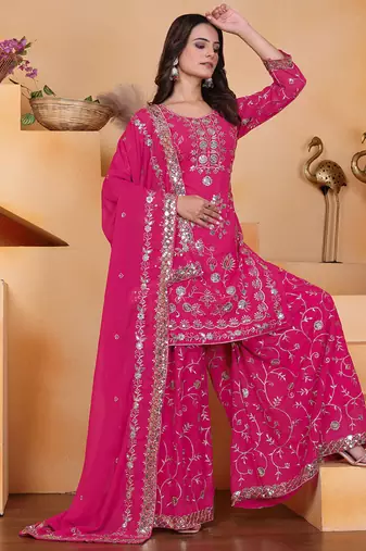 Pink georgette sequence embroidered sharara suit