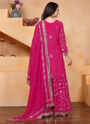Pink georgette sequin embroidered sharara suit 4