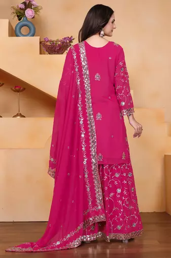 Pink georgette sequence embroidered sharara suit