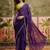 Purple neon chiffon embroidered saree with unstitched blouse piece