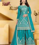 Firozi crepe silk sequence embroidered sharara suit