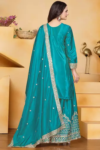 Firozi crepe silk sequence embroidered sharara suit