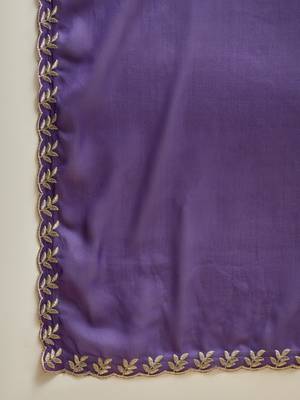 Purple neon chiffon embroidered saree with unstitched blouse piece 5